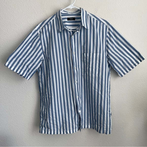 THEORY Button Down Short Sleeve Striped Shirt - Picture 2 of 5